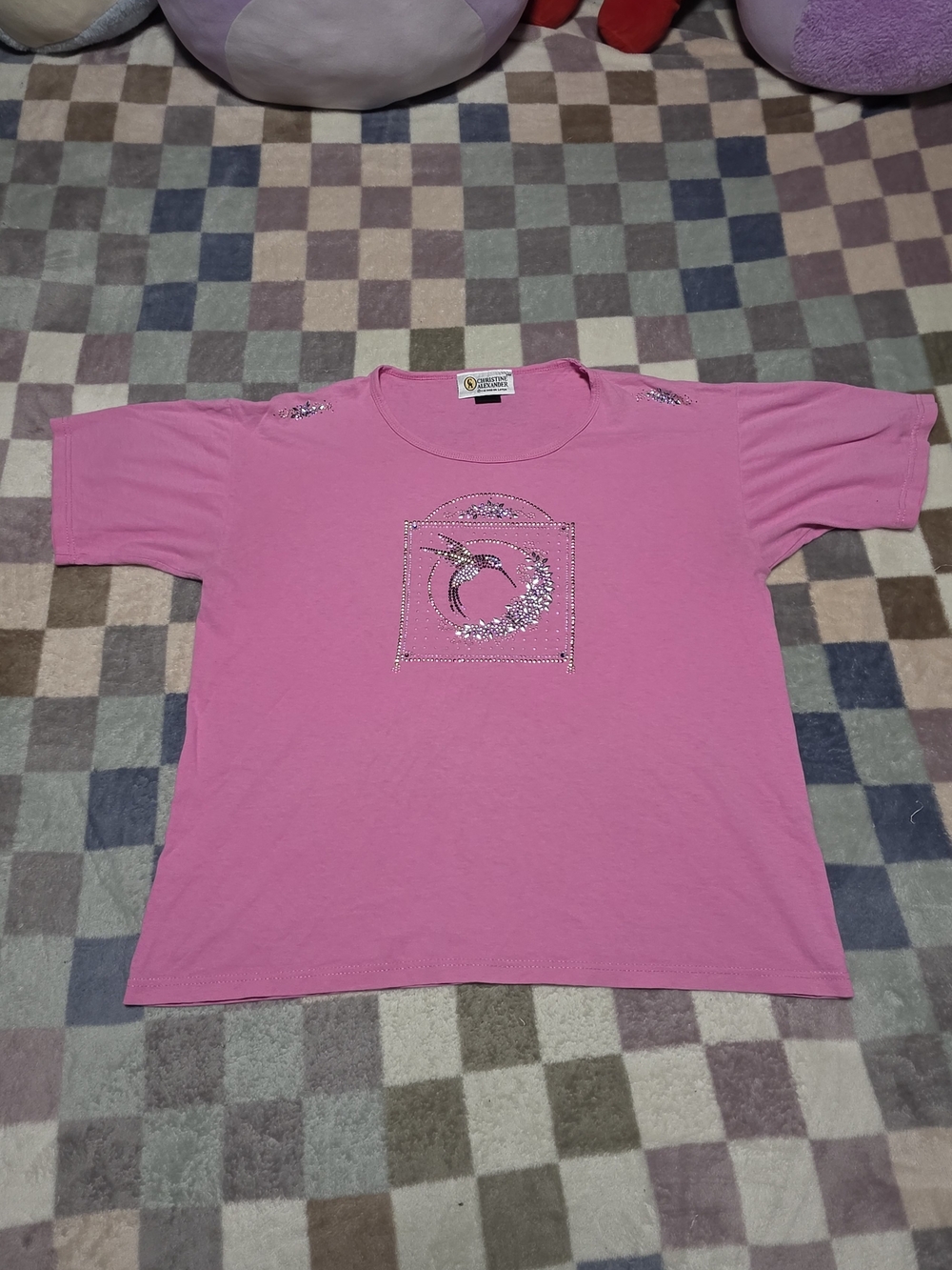 Women’s Pink Rhinestone Hummingbird Tee - Picture 2 of 6